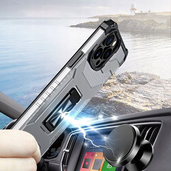 Θήκη Crystal Ring pancerne hybrydowe etui pokrowiec + μαγνητική βάση iPhone 13 Pro μαύρο