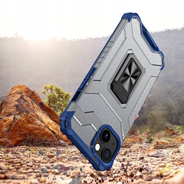 Θήκη Crystal Ring pancerne hybrydowe etui pokrowiec + μαγνητική βάση iPhone 13 mini μπλε