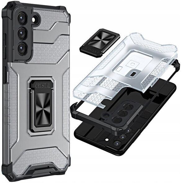 Θήκη Crystal Ring Case θωρακισμένη υβριδική θήκη + μαγνητική βάση Samsung Galaxy S22+ (S22 Plus) μαύρο