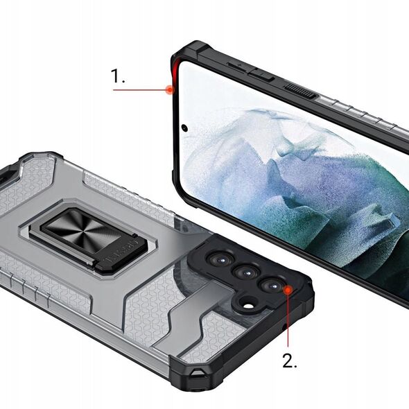 Θήκη Crystal Ring Case θωρακισμένη υβριδική θήκη + μαγνητική βάση Samsung Galaxy S22+ (S22 Plus) μαύρο