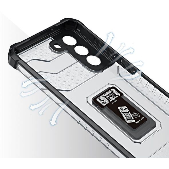 Θήκη Crystal Ring Case θωρακισμένη υβριδική θήκη + μαγνητική βάση Samsung Galaxy S22+ (S22 Plus) μαύρο