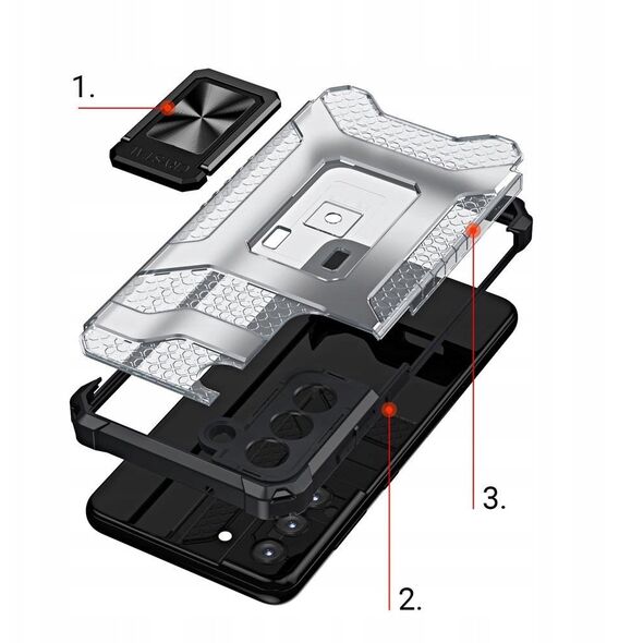 Θήκη Crystal Ring Case θωρακισμένη υβριδική θήκη + μαγνητική βάση Samsung Galaxy S22+ (S22 Plus) μαύρο