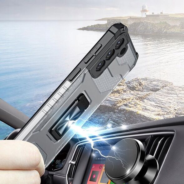 Θήκη Crystal Ring Case θωρακισμένη υβριδική θήκη + μαγνητική βάση Samsung Galaxy S22+ (S22 Plus) μαύρο