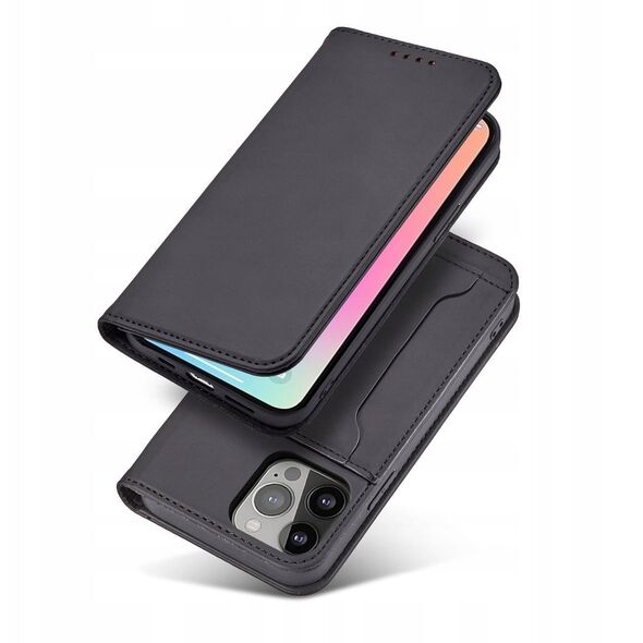 Θήκη κάρτας μαγνήτη etui iPhone 14 θήκη με καπάκι πορτοφόλι βάση στήριξης μαύρη