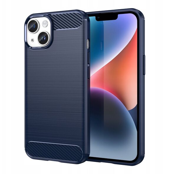 Θήκη Carbon etui iPhone 14 εύκαμπτη ζελατινώδης θήκη για πίσω μπλε