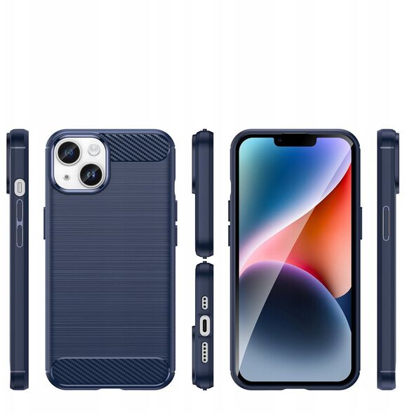 Θήκη Carbon etui iPhone 14 εύκαμπτη ζελατινώδης θήκη για πίσω μπλε