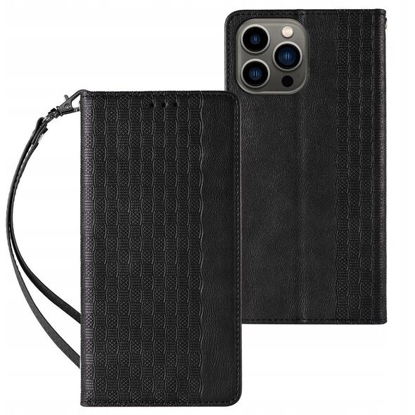 Θήκη Magnet Strap για Samsung Galaxy S23+ με καπάκι, πορτοφόλι, μίνι λουράκι, βάση, μαύρο