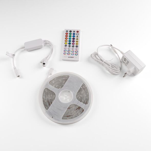 Σετ ταινίας LED Avide, IP65, 150LED, RGB, 16W, ελεγκτής μουσικής, χρονοδιακόπτης, με τηλεχειριστήριο, 5m
