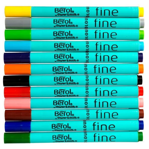 Μαρκαδόροι Berol Colourfine, συσκευασία με 12 διάφορα χρώματα