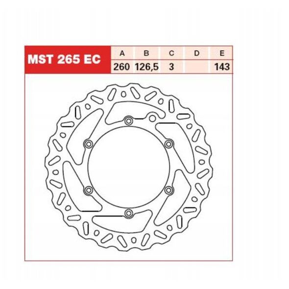 Σταθερός δίσκος φρένου εμπρός, 260/126,5x3mm 6x143mm, διάμετρος οπών στερέωσης 6,5mm, μετατόπιση 0 ταιριάζει σε: GASGAS EC EC 350 F (GG4T) 202101