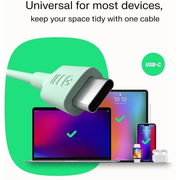 Καλώδιο Green Cell PowerFlex Γρήγορη Φόρτιση USB Type-C Αρσενικό - USB Type-C Αρσενικό 100W Μέντα Πράσινο 2m 5904326376243
