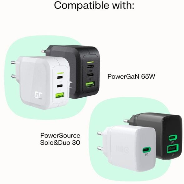 Καλώδιο Green Cell PowerFlex Γρήγορη Φόρτιση USB Type-C Αρσενικό - USB Type-C Αρσενικό 100W Μέντα Πράσινο 2m 5904326376243