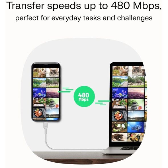 Καλώδιο Green Cell PowerStream USB Type-C Αρσενικό - USB Type-C Αρσενικό 100W Λευκό 0.3m 5904326376106