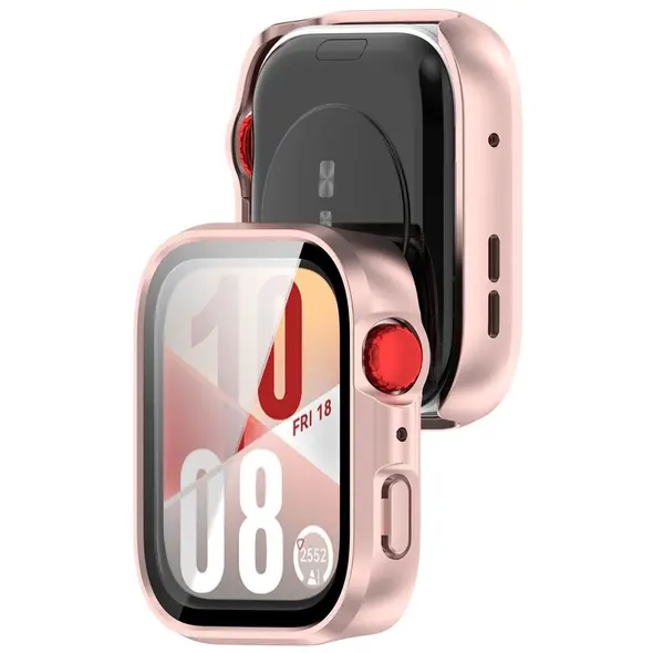 Etui ze szkłem do zegarka Bizon Case+Glass Watch do Huawei Watch Fit 4 satynowo różowe