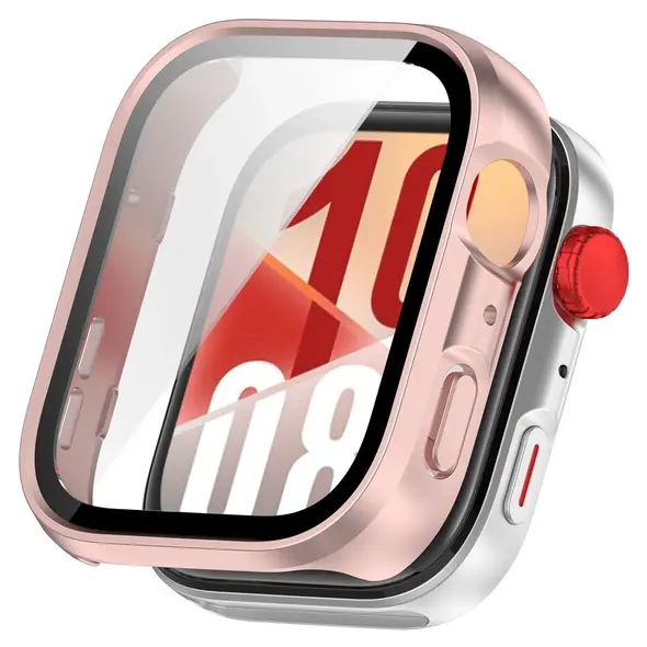 Etui ze szkłem do zegarka Bizon Case+Glass Watch do Huawei Watch Fit 4 satynowo różowe