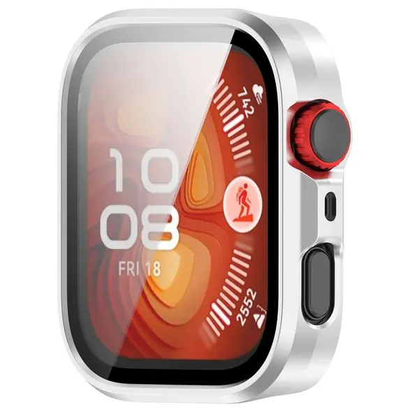Etui ze szkłem do zegarka Bizon Case+Glass Watch do Huawei Watch Fit 4 Pro satynowo srebrne