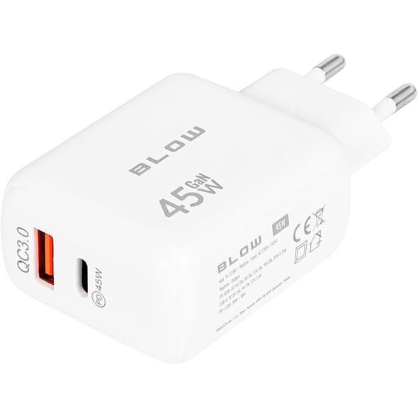 76-029# Ładowarka sieciowa gniazdo usb + usb-c pd 45w gan