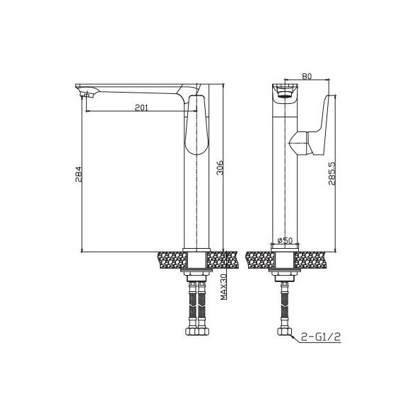 Bateria umywalkowa Invena Dokos stojąca chrom (BU-19-WB1-V)
