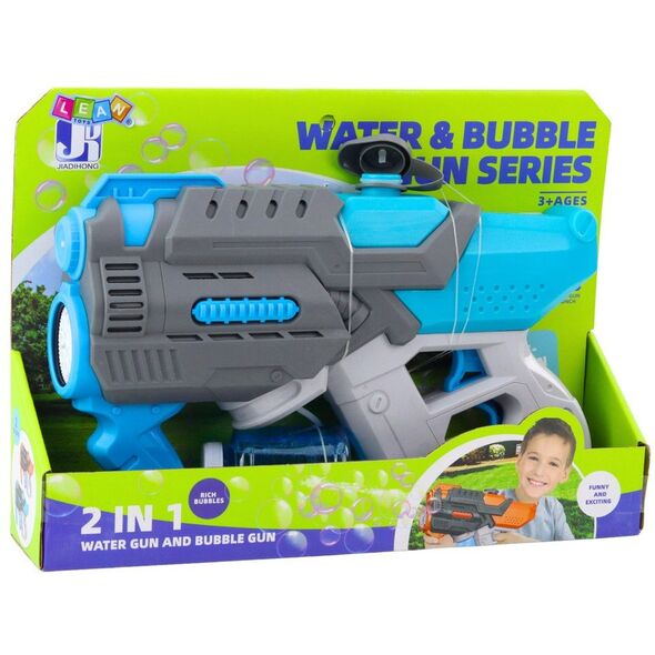 Pistolet Elektryczny Na Wodę Bańki Mydlane 2W1 Szaro Niebieski LEAN Toys