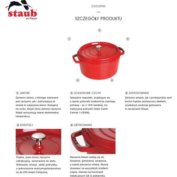 STAUB Garnek STAUB żeliwny okrągły 8.35 ltr czerwony uniwersalny