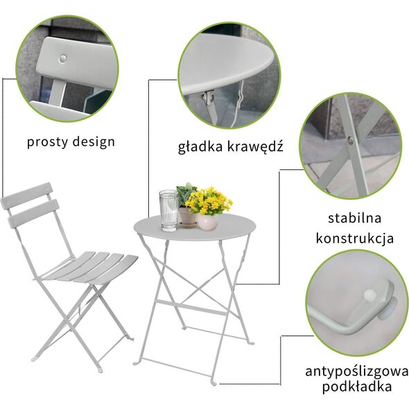 Fancy Garden Zestaw balkonowy Orion stół + 2 krzesła meble do ogrodu Szary