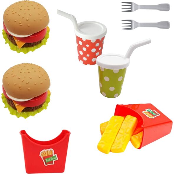 Zestaw Dla Dzieci Imitacje Jedzenia I Napojów Frytki Burgery Napoje Sztućce
