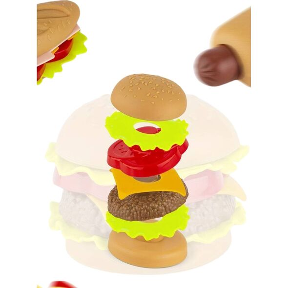 Duży Zestaw Imitacje Jedzenia Frytki Burger Gofry Napój Sztućce 32 Elementy