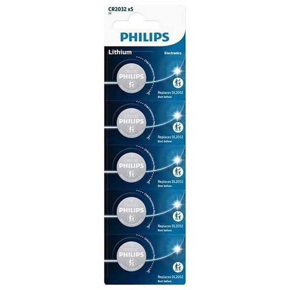 Bateria litowa, CR2032, CR2032, 3V, PHILIPS, blistr, 5-pack, CR2032P5/01B, guzikowa