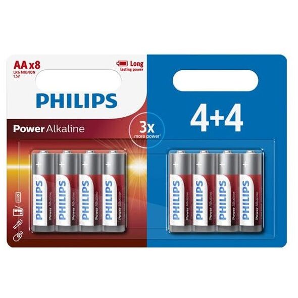 Bateria alkaliczna, AA (LR6), AA, 1.5V, PHILIPS, blistr, 8-pack, LR06P8BP/10, Power Alkaline, 4+4