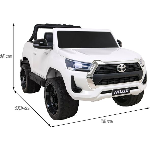 Toyota Hilux na akumulator dla dzieci Biały + Napęd 4x4 + Pilot + 2 bagażniki + Radio MP3 + LED