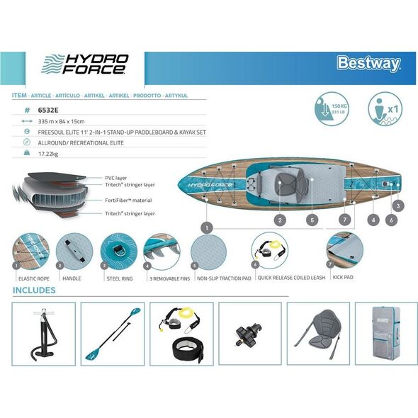 Bestway Zestaw Deska SUP z oparciem Hydro-Force 2w1 335cmx84cmx15cm 6532E
