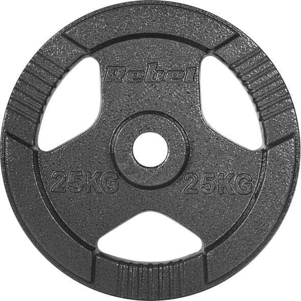 Obciążenie żeliwne olimpijskie 25kg, otwór 51mm, talerz z uchwytami, REBEL ACTIVE
