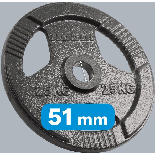 Obciążenie żeliwne olimpijskie 25kg, otwór 51mm, talerz z uchwytami, REBEL ACTIVE