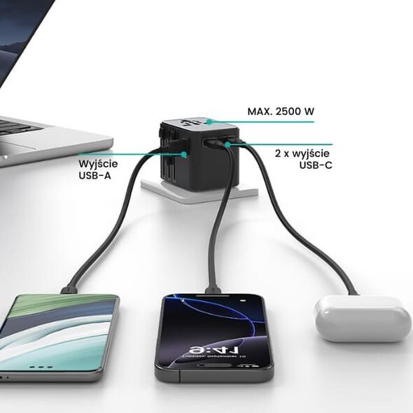 Travel Charger Adapter USAMS CC309 2xUSB-C 25W 4in1 US/AU/EU/UK black