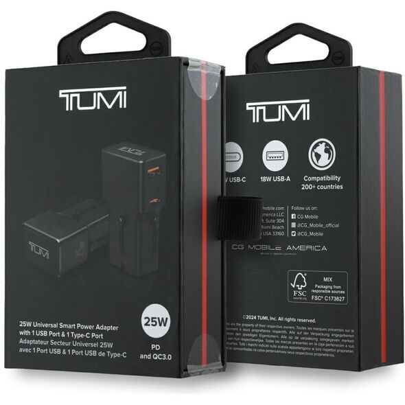 Ładowarka sieciowa TUMI Travel Adapter   25W USB-C / USB-A czarny