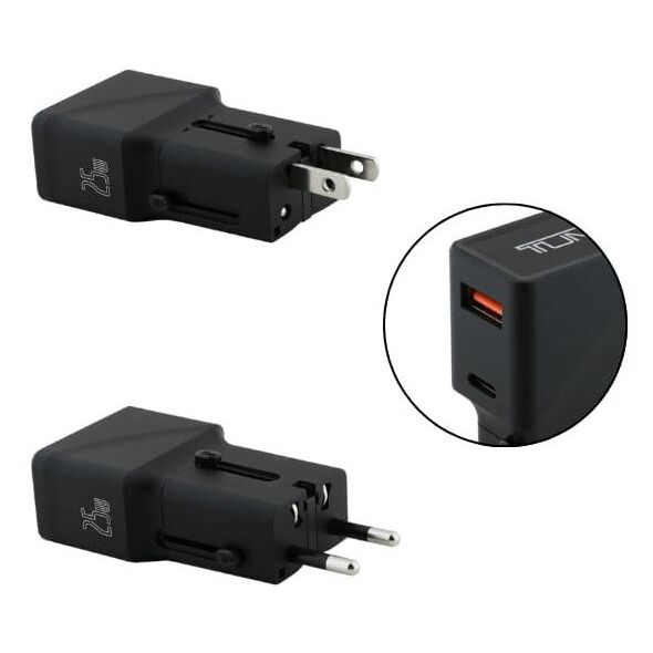 Ładowarka sieciowa TUMI Travel Adapter   25W USB-C / USB-A + Kabel USB-C/USB-C czarny