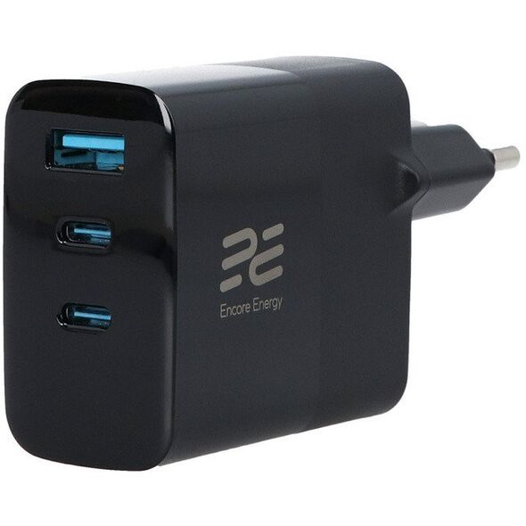 Ladowarka sieciowa Encore Energy GaN QC 4+ PD 3.0 USB-A USB-C x2 65W MD-6583R wyświetlacz standard