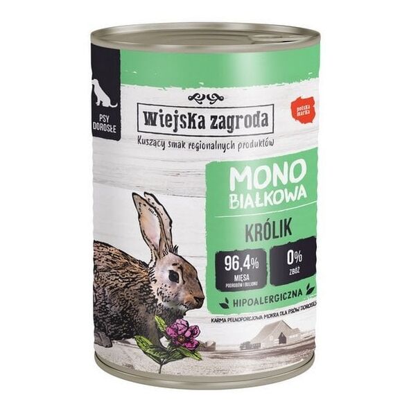 Zdrowa karma monoproteinowa dla psów dorosłych Wiejska Zagroda Królik 400g