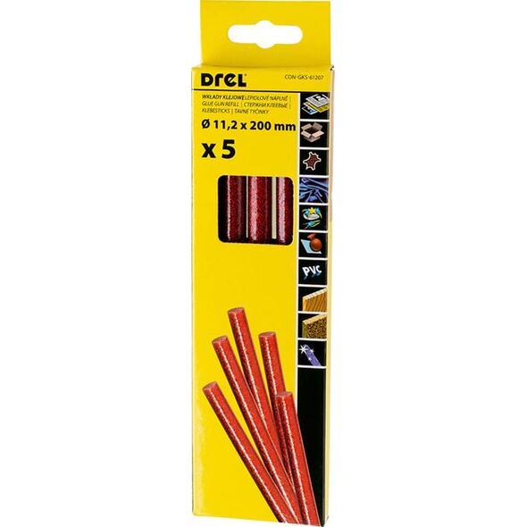 Wkłady klejowe Drel Wkład klejowy 11,2x200mm czerwony brokatowy 5szt. (CON-GKS-61207)
