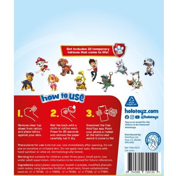TOY TATTOO PAW PATROL 10PCS HTTPTA100