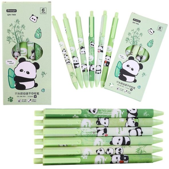 Zestaw Długopisów Panda Bambus Zielone Czarny Tusz 0,5mm 6szt LEAN