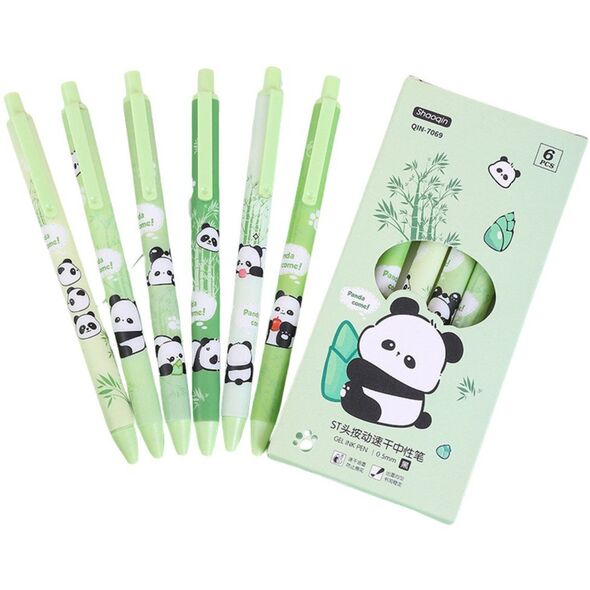Zestaw Długopisów Panda Bambus Zielone Czarny Tusz 0,5mm 6szt LEAN