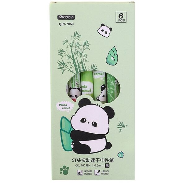 Zestaw Długopisów Panda Bambus Zielone Czarny Tusz 0,5mm 6szt LEAN