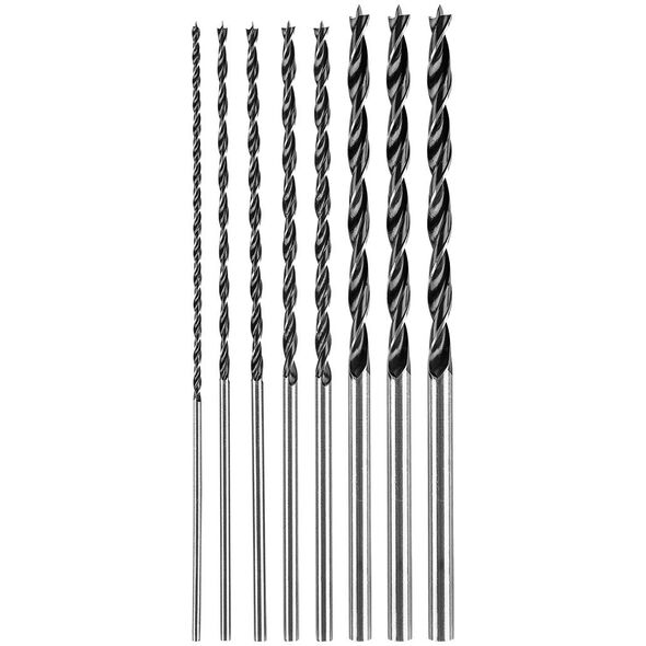 Zestaw wierteł do drewna, przedłużanych: 4, 5, 6, 7, 8, 10, 12 mm x 300 mm, 7 sztuk