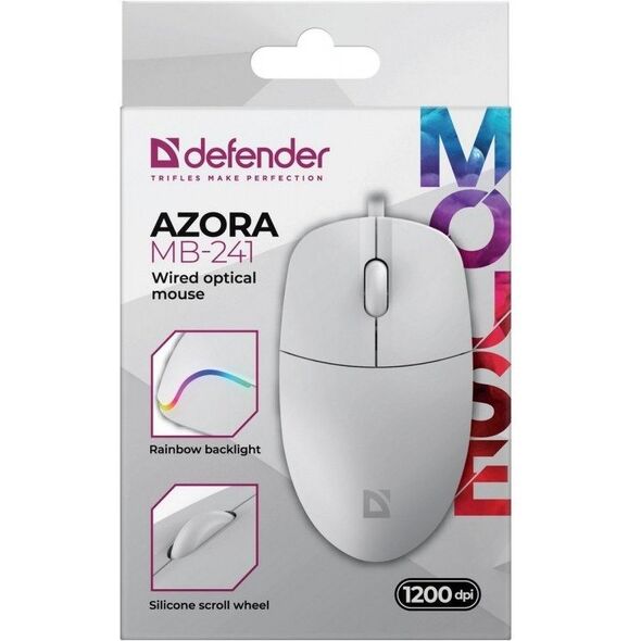 Mysz przewodowa AZORA MB-241 1200 DPI biała podświetlenie Defender