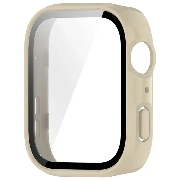 Etui ze szkłem do zegarka Bizon Case+Glass Watch do Huawei Watch Fit 4 beżowe