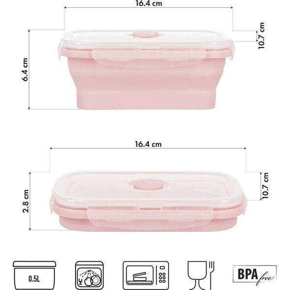 Δοχείο Φαγητού Lunchbox Πτυσσόμενο Ροζ 500 ml