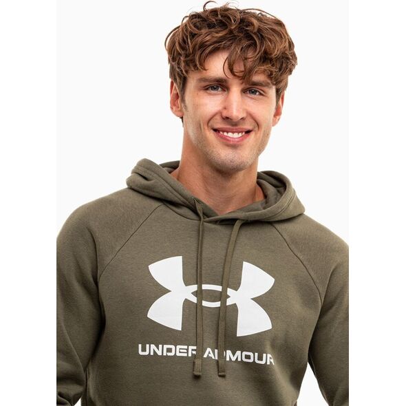 Under Armour Bluza z kapturem kangurka męska Under Armour Rival Fleece Logo HD oliwkowa 1379758 390 S