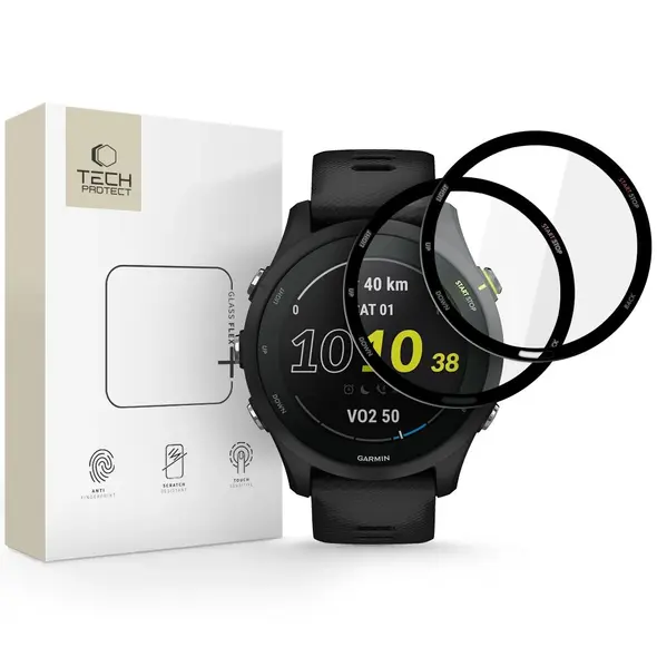 Szkło hybrydowe Tech-Protect Glass Flex+ Garmin Forerunner 255 / 255 Music Black [2 PACK]