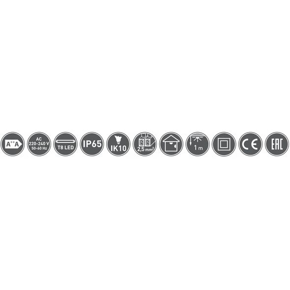Στεγανό φωτιστικό LED GTV Hagen LD-HAG136-30 136 T8 G13 IP65 PC/PC LED μονόπλευρη τροφοδοσία λευκό